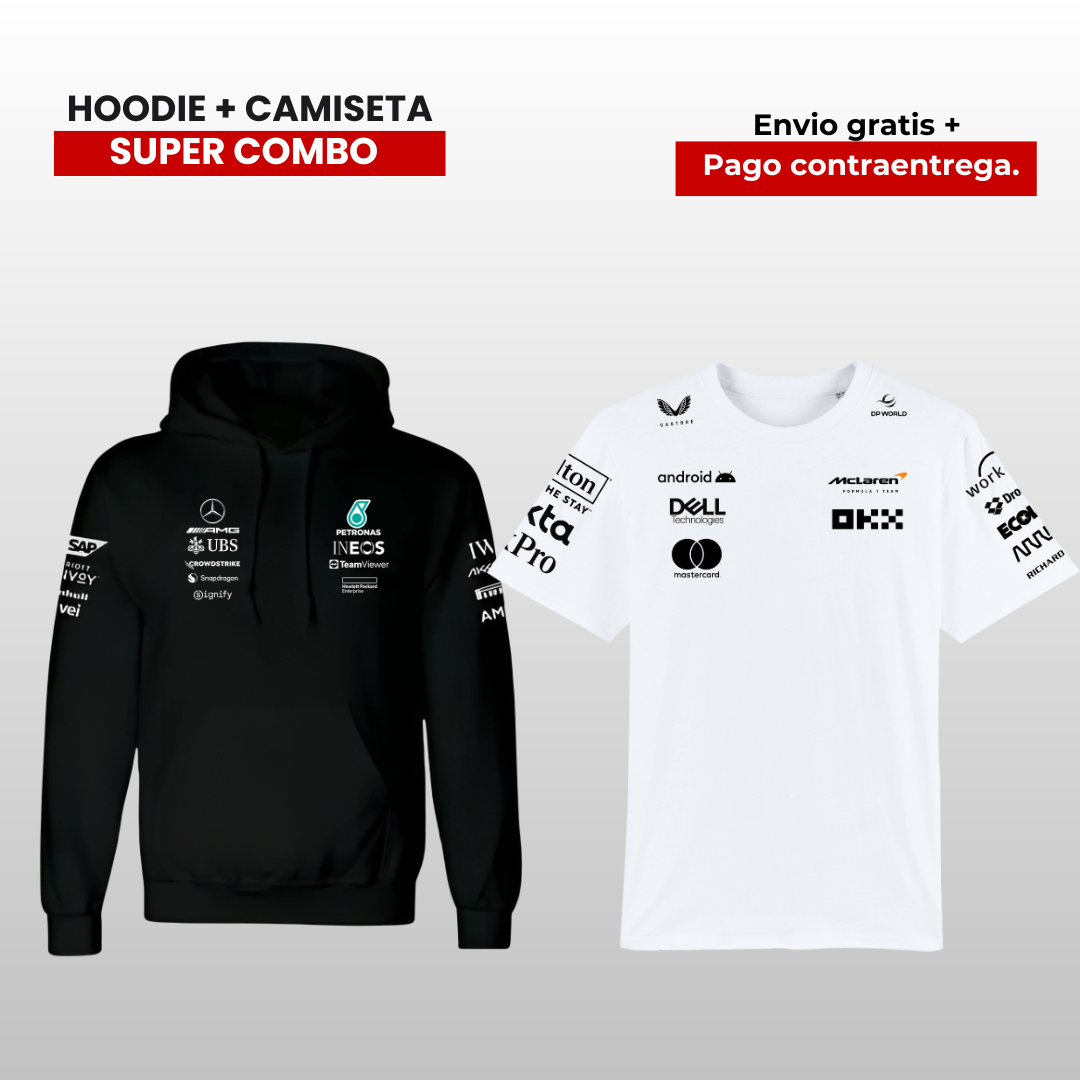 PACK CAMISETA MCLAREN F1 Y HOODIE MERCEDES AMG F1 2025