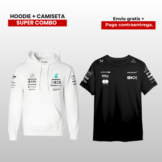 PACK CAMISETA MCLAREN F1 Y HOODIE MERCEDES AMG F1 2025