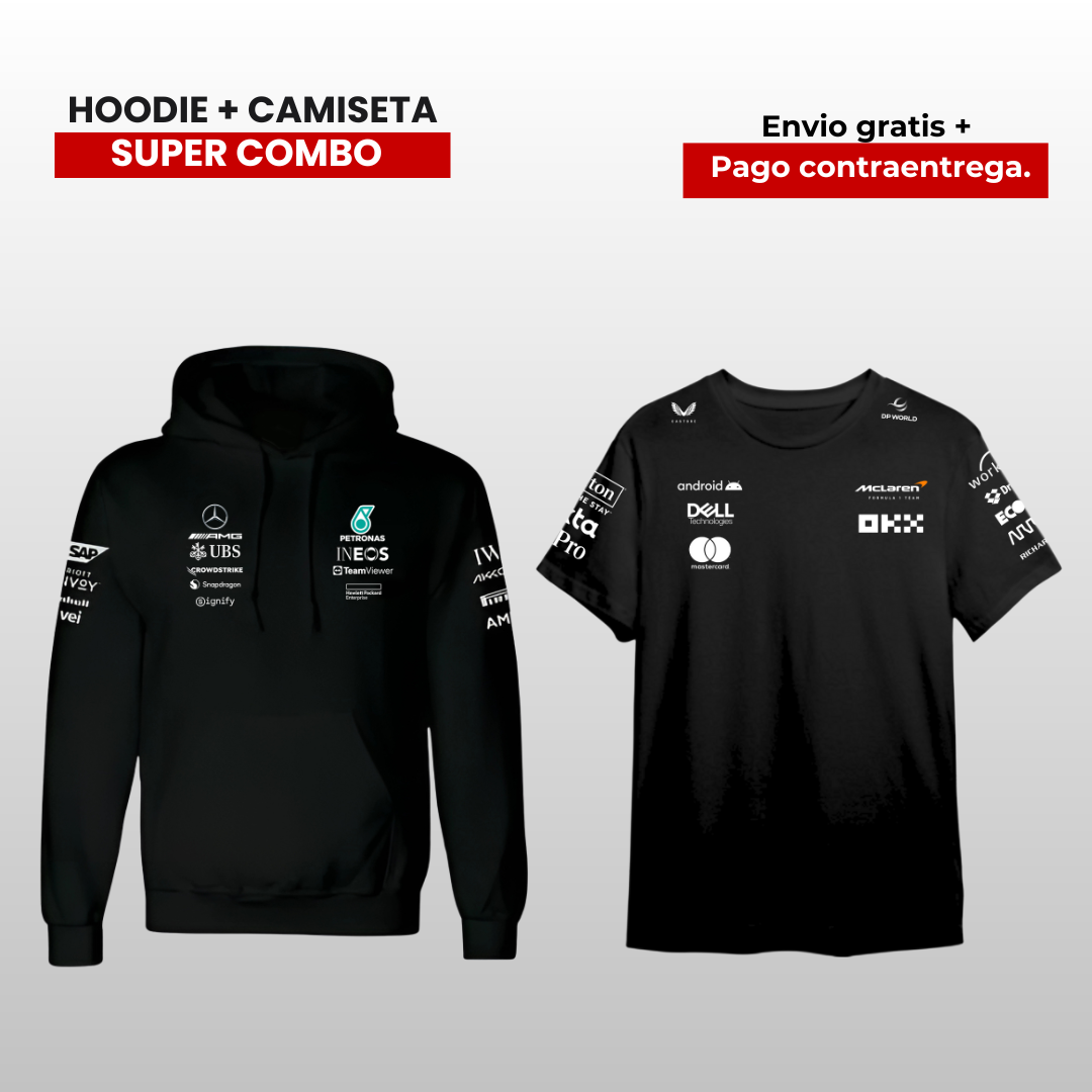 PACK CAMISETA MCLAREN F1 Y HOODIE MERCEDES AMG F1 2025