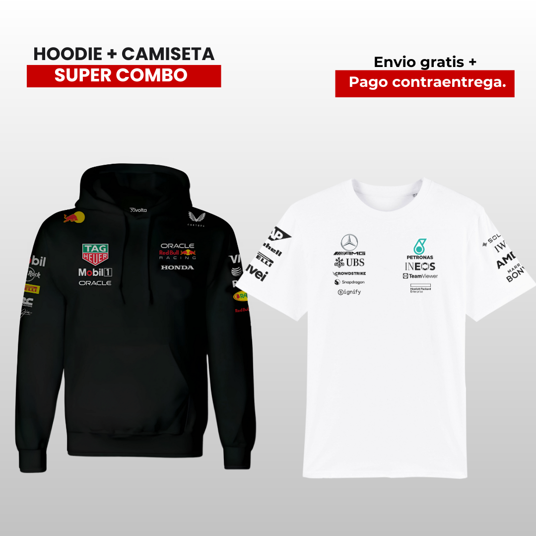 PACK CAMISETA MERCEDES AMG F1 Y HOODIE RB F1 2025