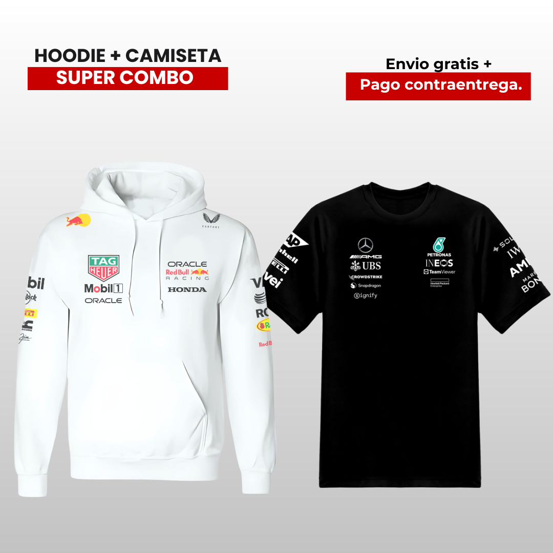 PACK CAMISETA MERCEDES AMG F1 Y HOODIE RB F1 2025