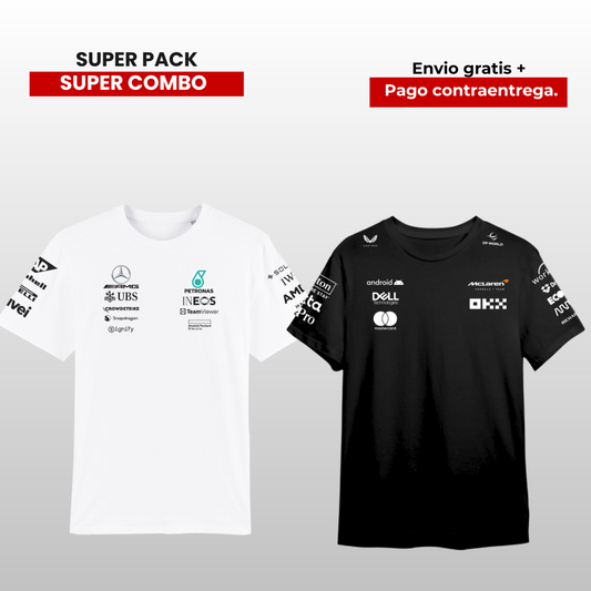 PACK 2 CAMISETAS  MERCEDES AMG F1  Y MCLAREN 2025