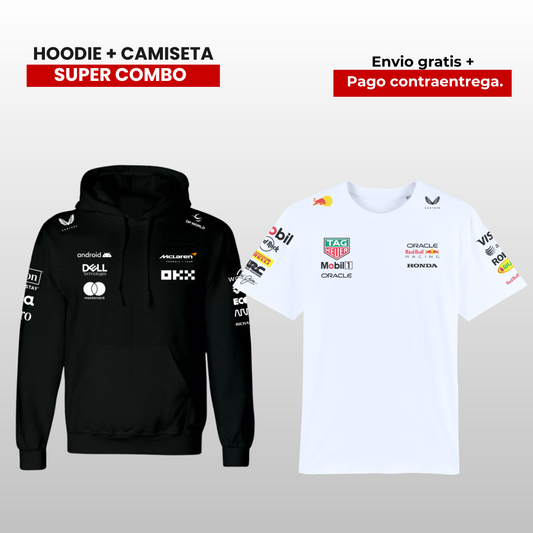 PACK CAMISETA RB AMG F1 Y HOODIE MCLAREN F1 2025