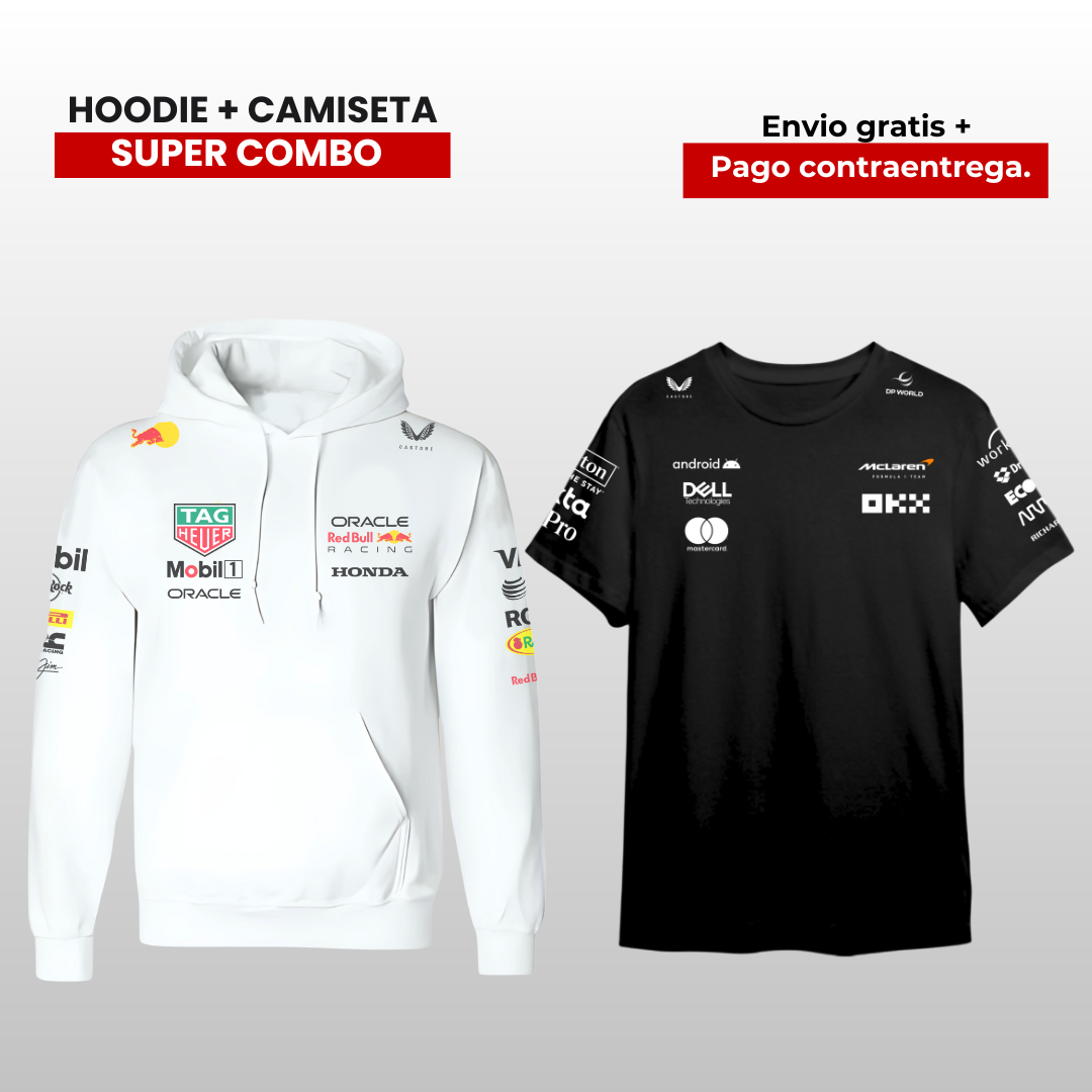 PACK CAMISETA MCLAREN AMG F1 Y HOODIE RED BULL F1 2025