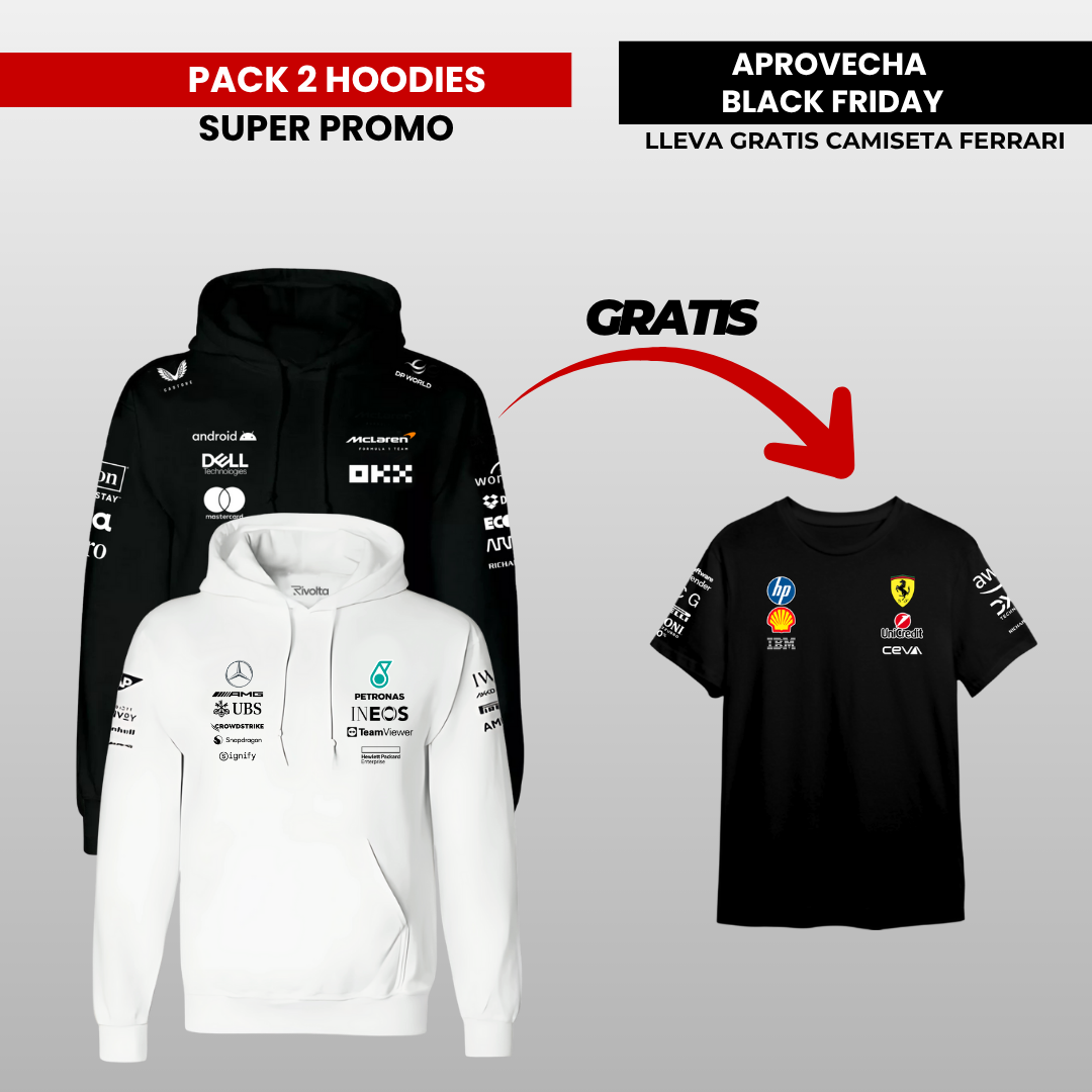 PACK X 2  HOODIES MERCEDES MCLAREN ( CAMISETA PREMIUM  GRATIS )