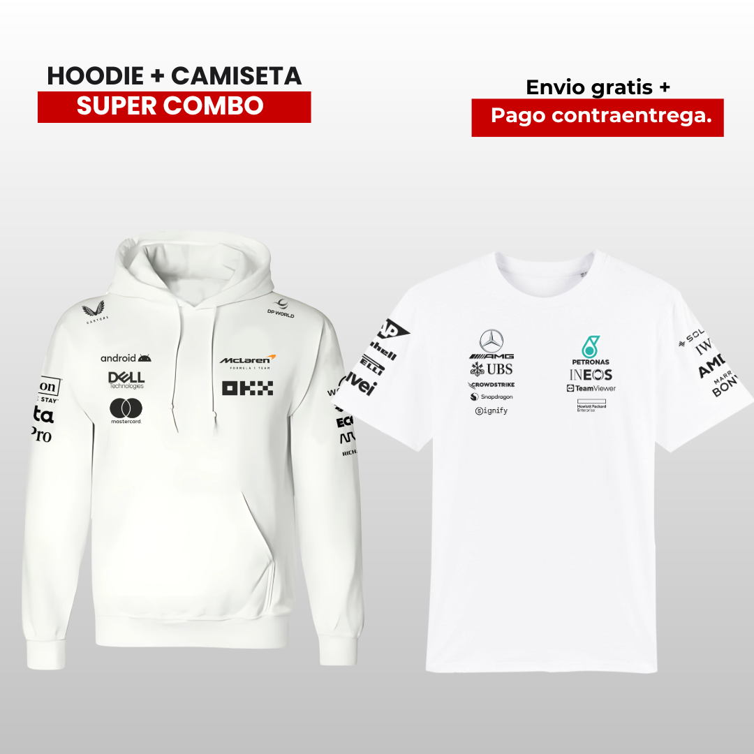 PACK CAMISETA MERCEDES AMG F1 Y HOODIE MCLAREN F1 2025