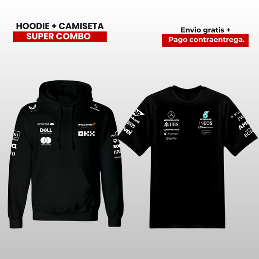 PACK CAMISETA MERCEDES AMG F1 Y HOODIE MCLAREN F1 2025