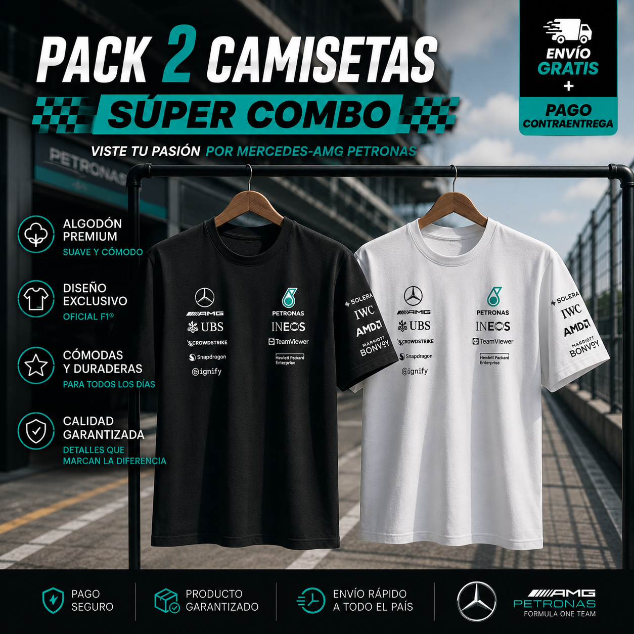 PACK 2 CAMISETAS  🚀  MERCEDES AMG F1  X2 2025