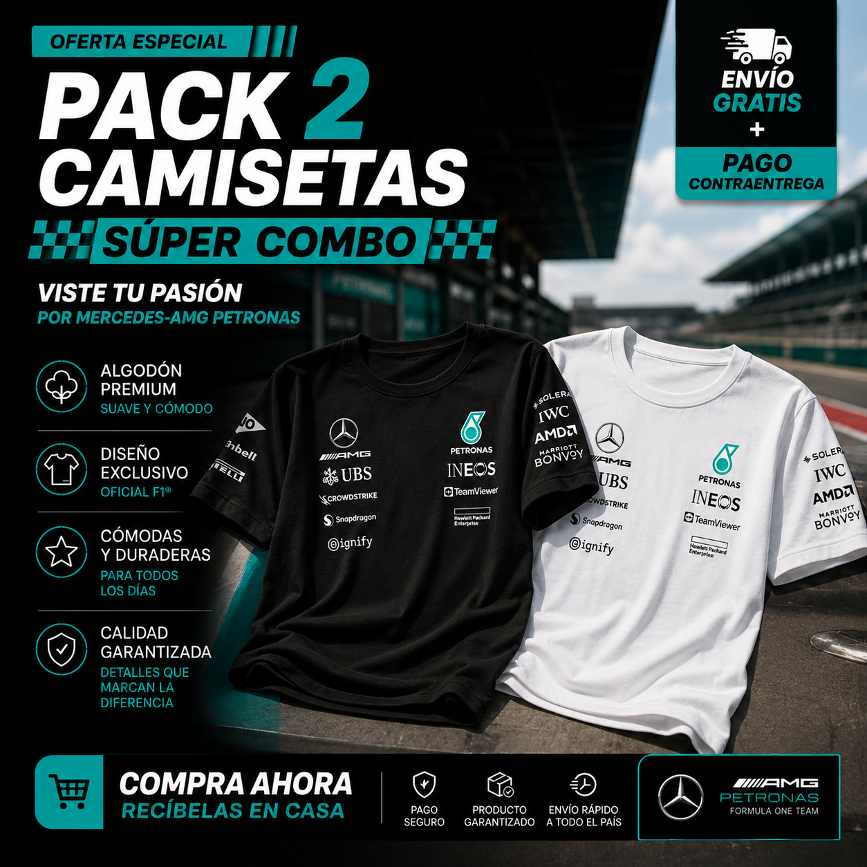 PACK 2 CAMISETAS  🚀  MERCEDES AMG F1  X2 2025