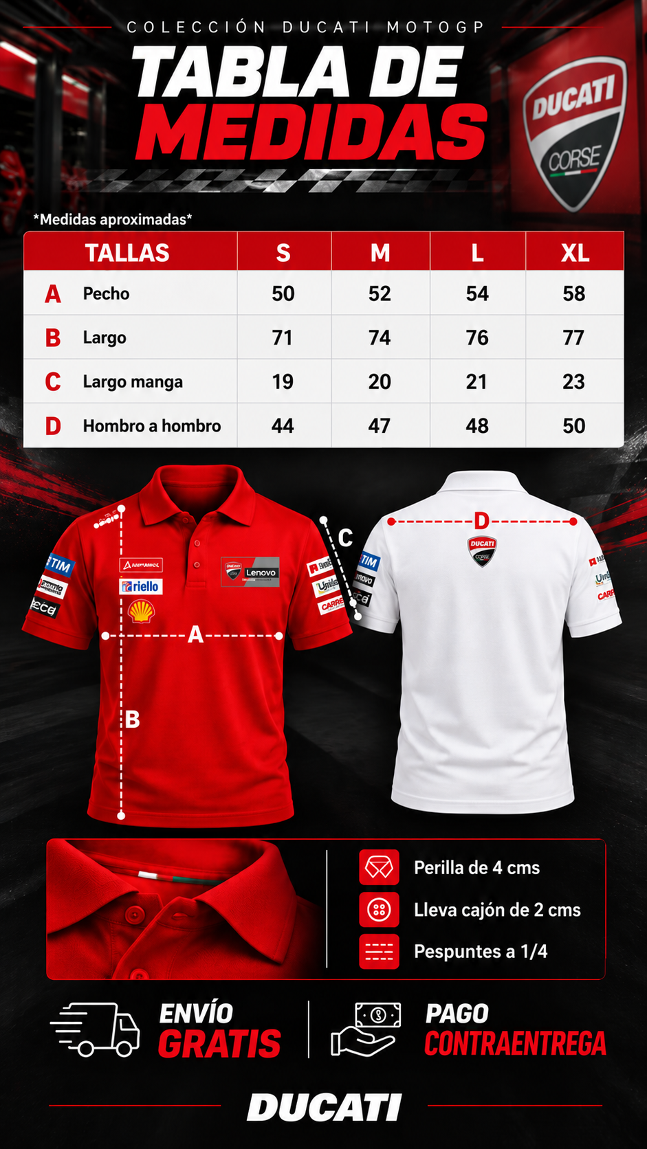Tabla de medidas polos Ducati