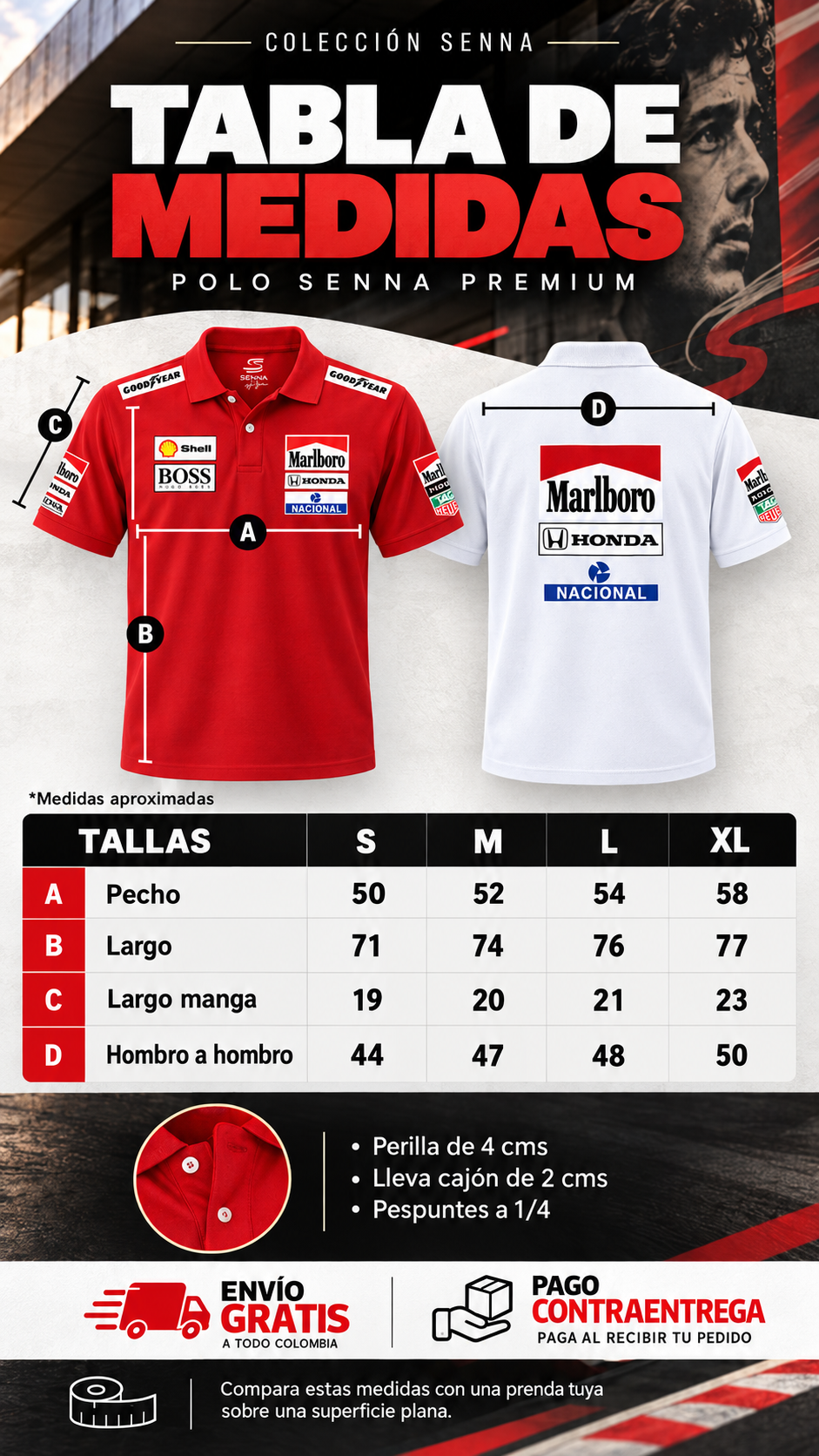 Tabla de medidas polos Senna S a XL