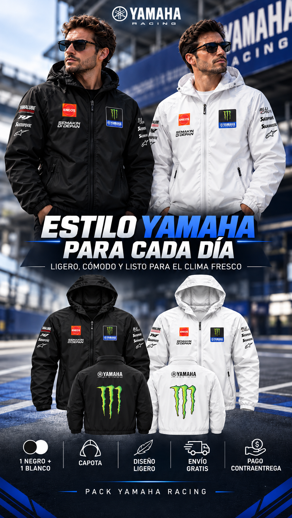 Cómo se ve puesto rompevientos Yamaha Racing